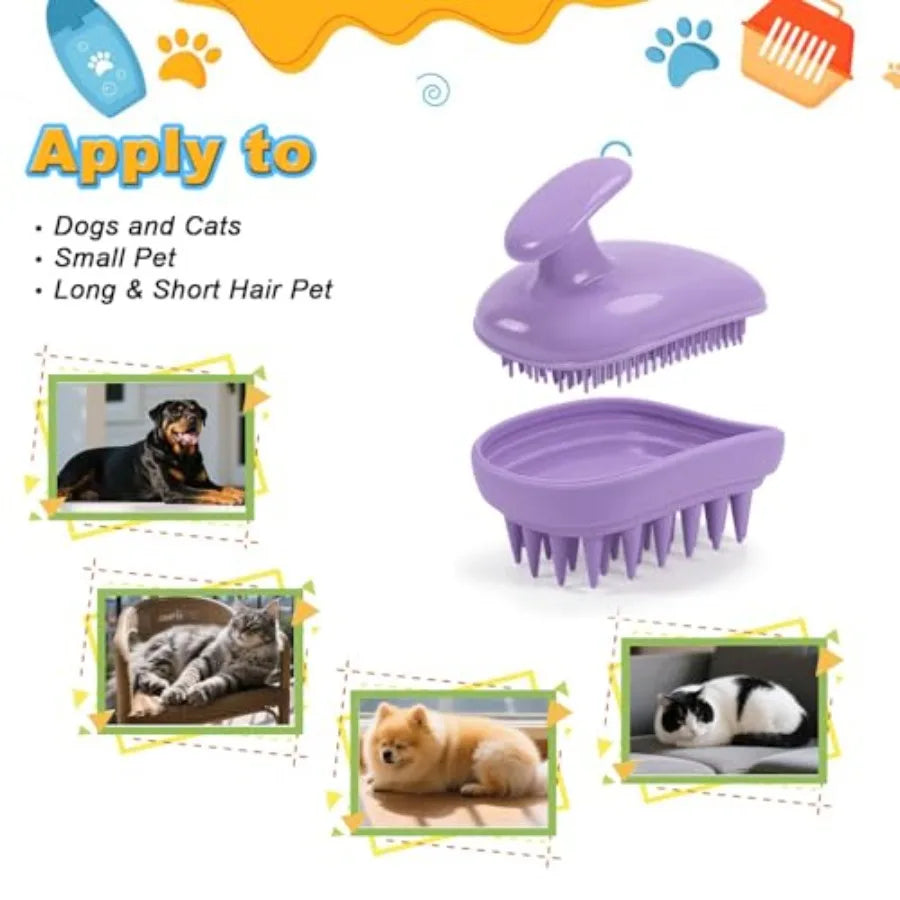2-in-1 Dog Bath Brush for Grooming and Massage - Pet Silicone Brush for Long and Short Haired Dogs and Cats, Dog Scrubber