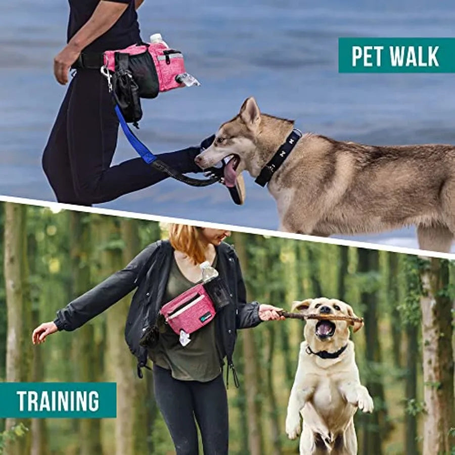 Dog Fanny Pack, Treat Pouch for Dog Walking, Training, Built in Poop Bag Dispenser, Water Bottle Holder, Collapsible Bowl, Pet