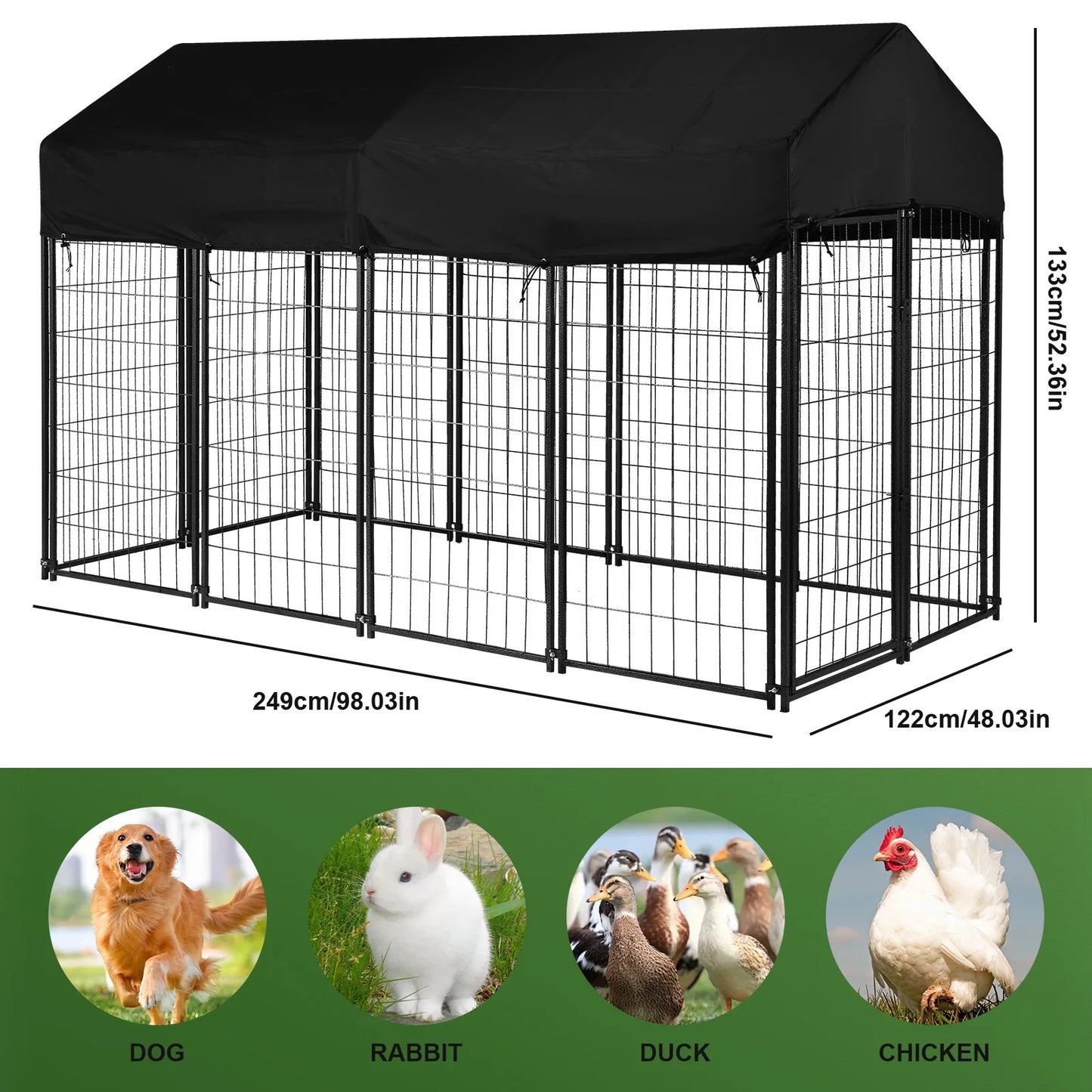 Outdoor Secure Wire Crate Kennel UV-Resistant Heavy Duty Welded Wire Steel Dog Playpen Fence with Door for Small/Medium Dogs
