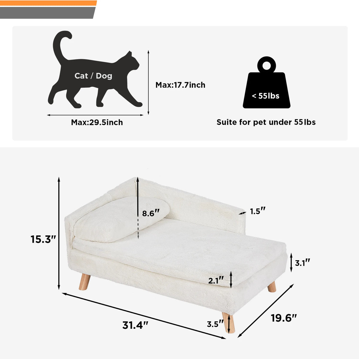Elevated Pet Bed, Nordic Pet Stool Bed with Cozy Pad Waterproof, Pet Sofa Bed with Sturdy Wood Legs for Small Dog Kitten
