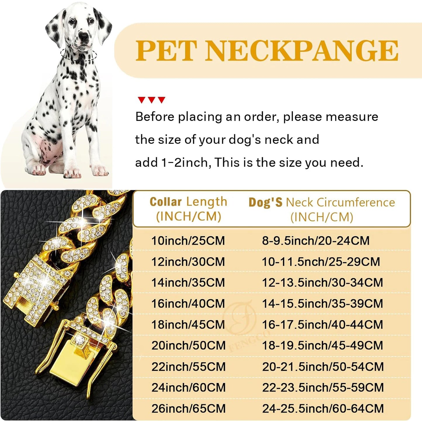 Dog Chain Collar Luxury Gold Pet Metal Chain Collar For Small Medium Large Dogs, Cats
