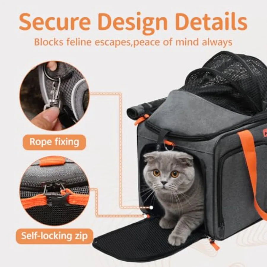 Cat Pet Carrier Soft Sided Bag Airline Approved Foldable Travel Large Carrier for Small Kittens Medium Cats Up to 13 Lbs Expandable
