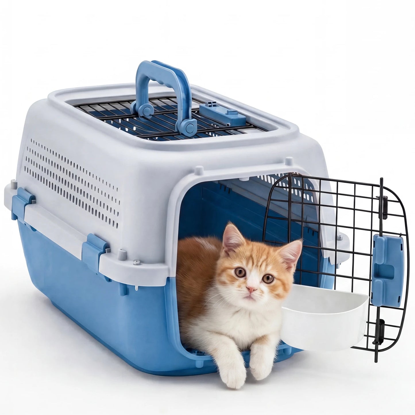 JHK 23 Inch Pet Carrier for Small Dogs Cats Front Top Load Wire Door Food Bowl Travel Crate with Enhanced Security Latches