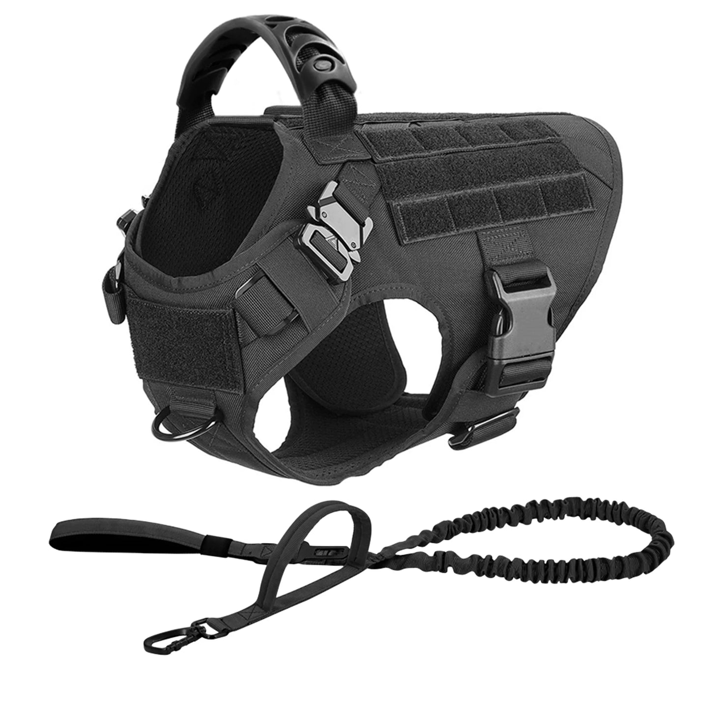 Tactical Dog Harness Leash Set for Large Dogs Military Harnesses for Training, Walking, Hunting, Pet Vest Handle No Pull, Malinois