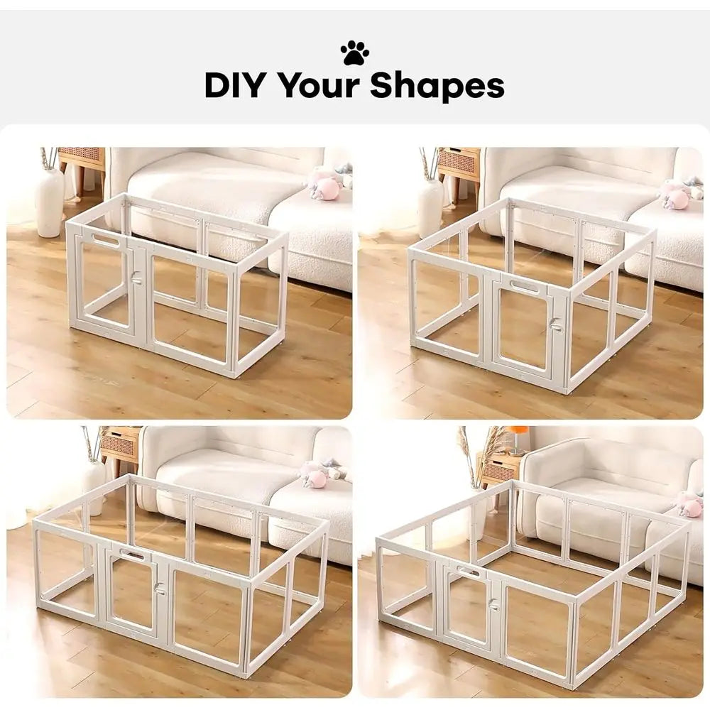 Clear Acrylic Dog Playpen Indoor, Puppy Cat Small Pet Play Pen, Pet Cat Playpen for Rabbits, Dog Fence Crate Kennel Whelping Cag