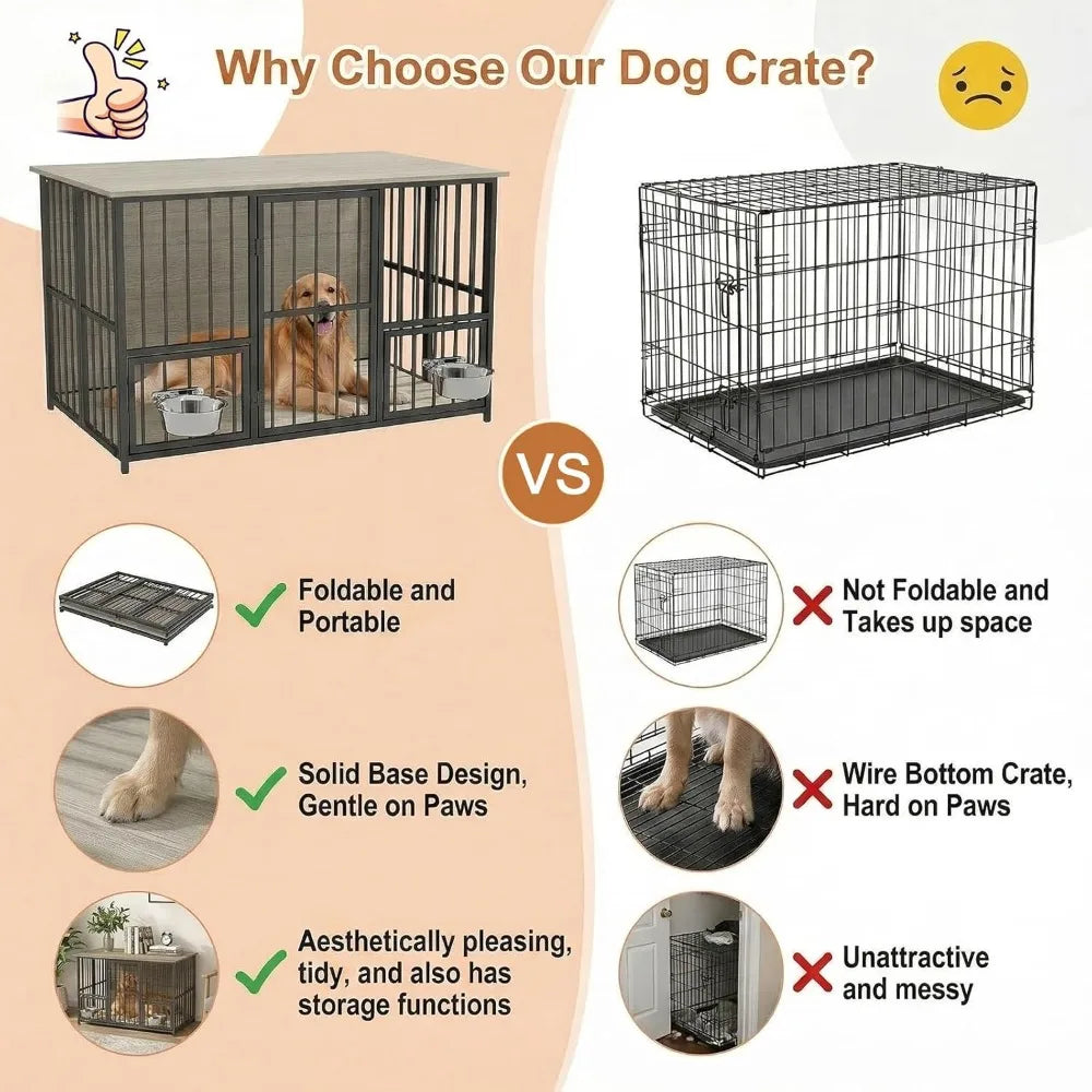 Large Foldable Dog Crate Furniture, Dog Kennel with Storage Top, Wooden Dog Crate Table for Medium to Large,Customized