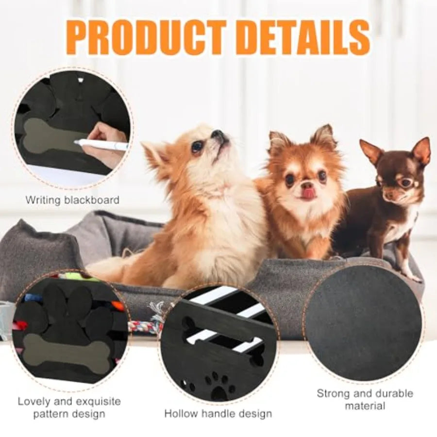 Large Dog Toy Basket Wood Dog Toy Bin Storage Baskets Box with Handles and Label Position Design Large Organizer with Paw Pattern