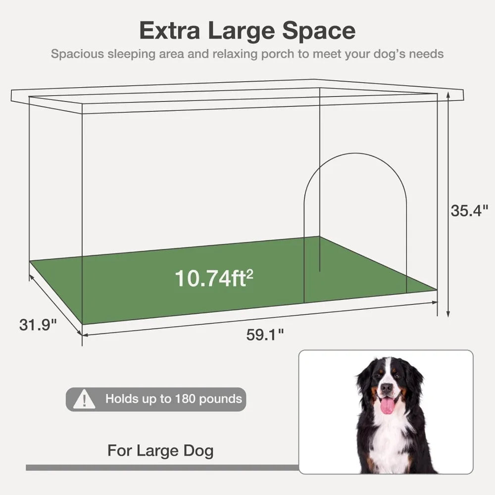 Large Dog House with Insulated Liner for Outdoor - Waterproof Outside Dog Kennel for Small, Medium, and Large Dog
