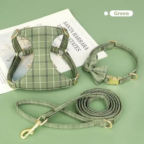 Beirui Cute Extra Small Dog Harness & Leash Set with Bow, Soft Plaid Collar for Tiny Pups