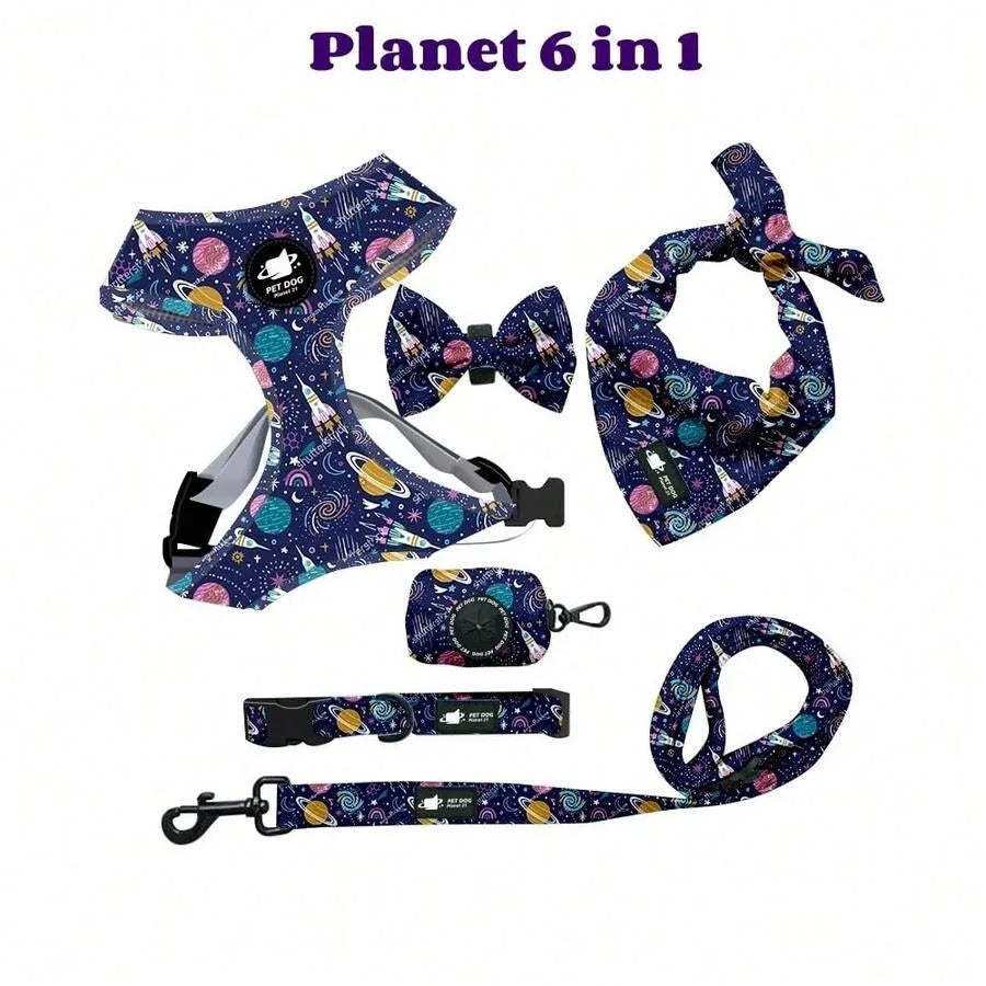 Dog Harness Suit Include Vest Harness Collar Leash Handkerchief Scarf Poop Bag Accessories Pet Dogs Supplies Set