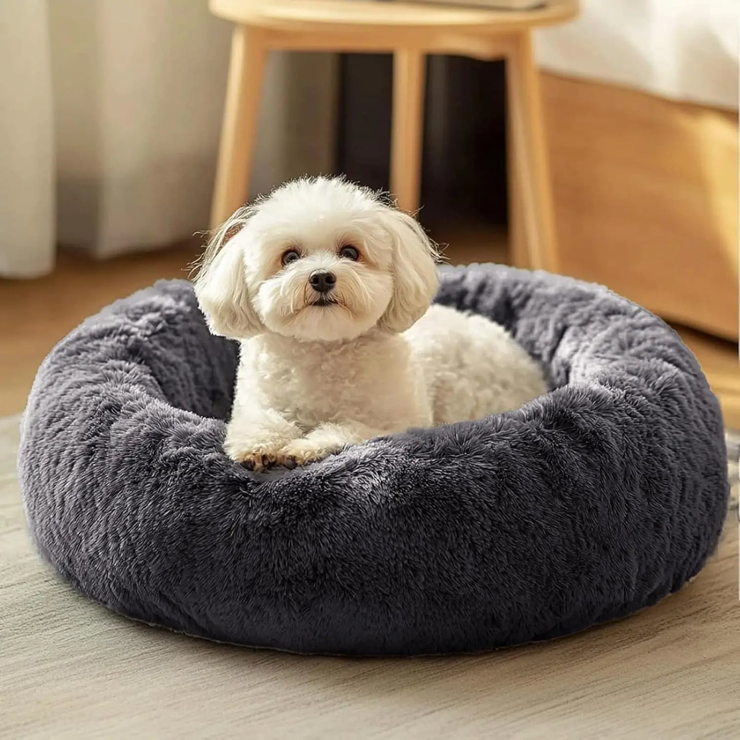 Small Dog Bed, Calming Soft Anti-Anxiety Donut Cat Bed, Washable Round Fluffy Cushion for Small and Medium Pets (20')