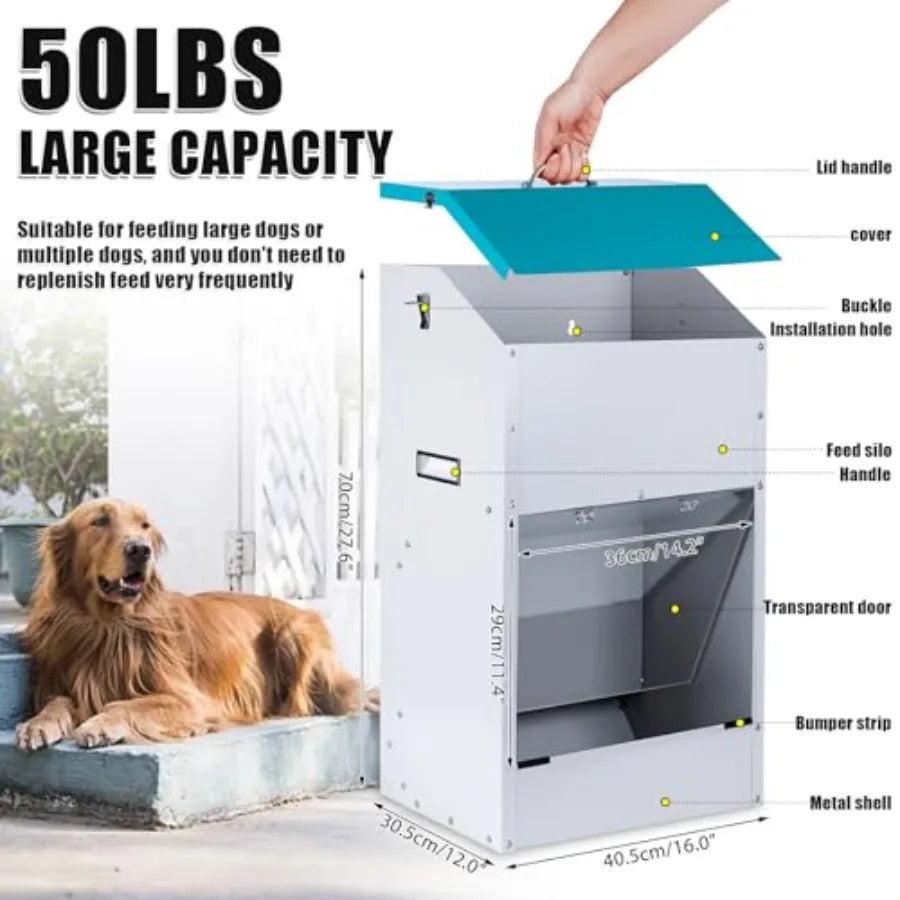 Automatic Dog Feeder for Large Dogs Outdoor 50Lbs Dog Food Dispenser Dog Feeding Station Galvanized Gravity Feeder Pet Feeder f