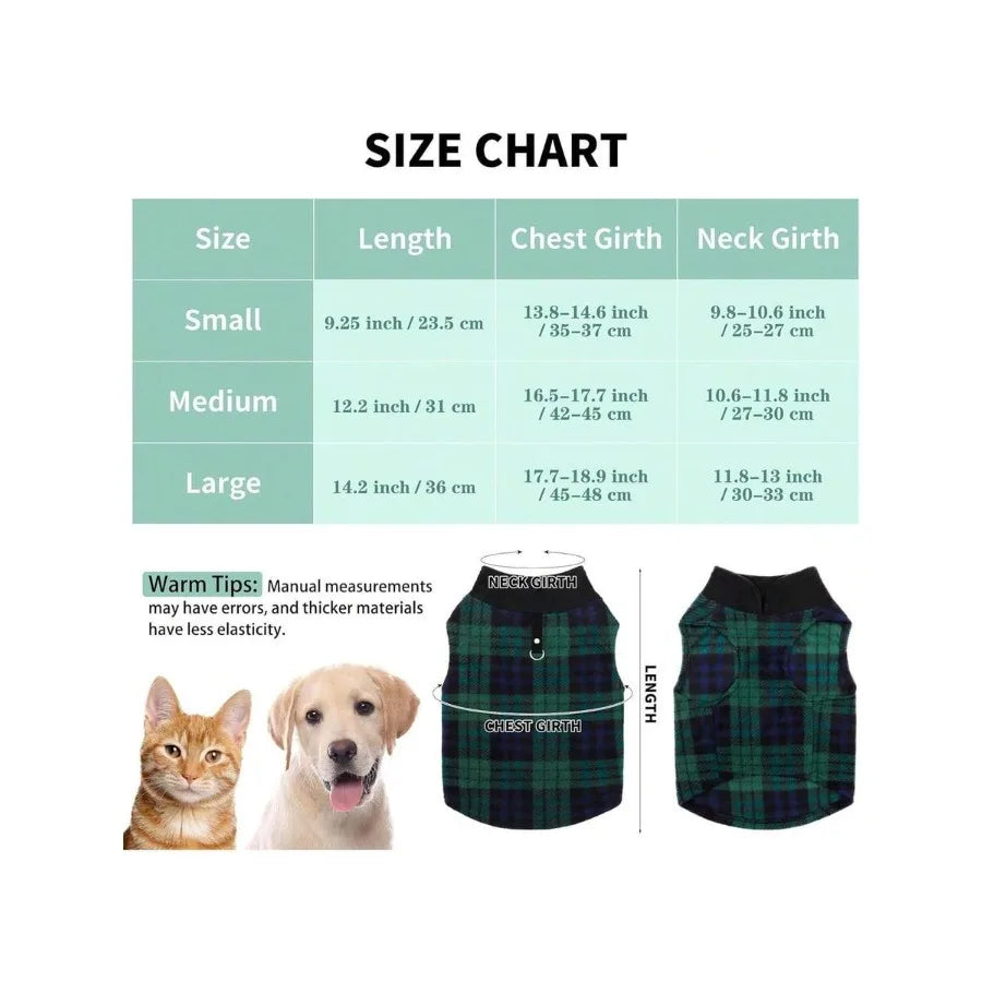 Pedgot 6 Pieces Warm Fleece Vest With Leash Ring - Dog Sweatshirt Winter Pet Clothes Plaid Pullover For Puppy Small Dog