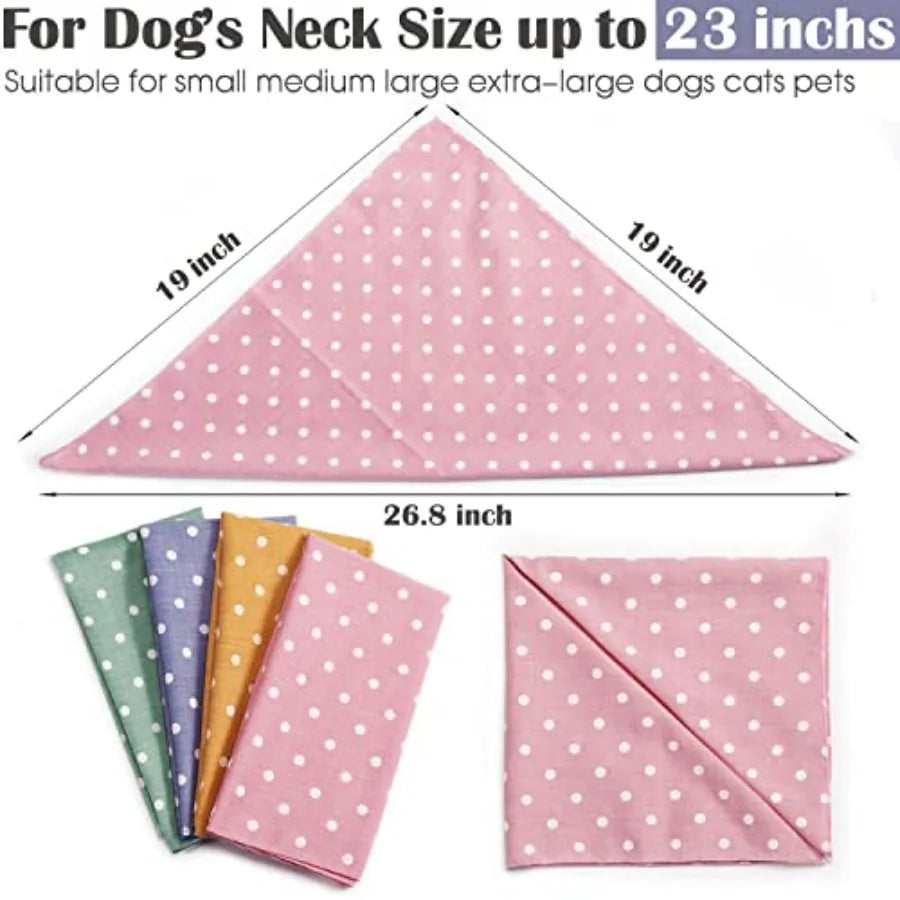 4PCS Spring Dog Bandanas Cat Birthday Cute Soft Cotton Puppy Scarfs Washable Daily Handkerchief Pink Green Blue Orange Comforta