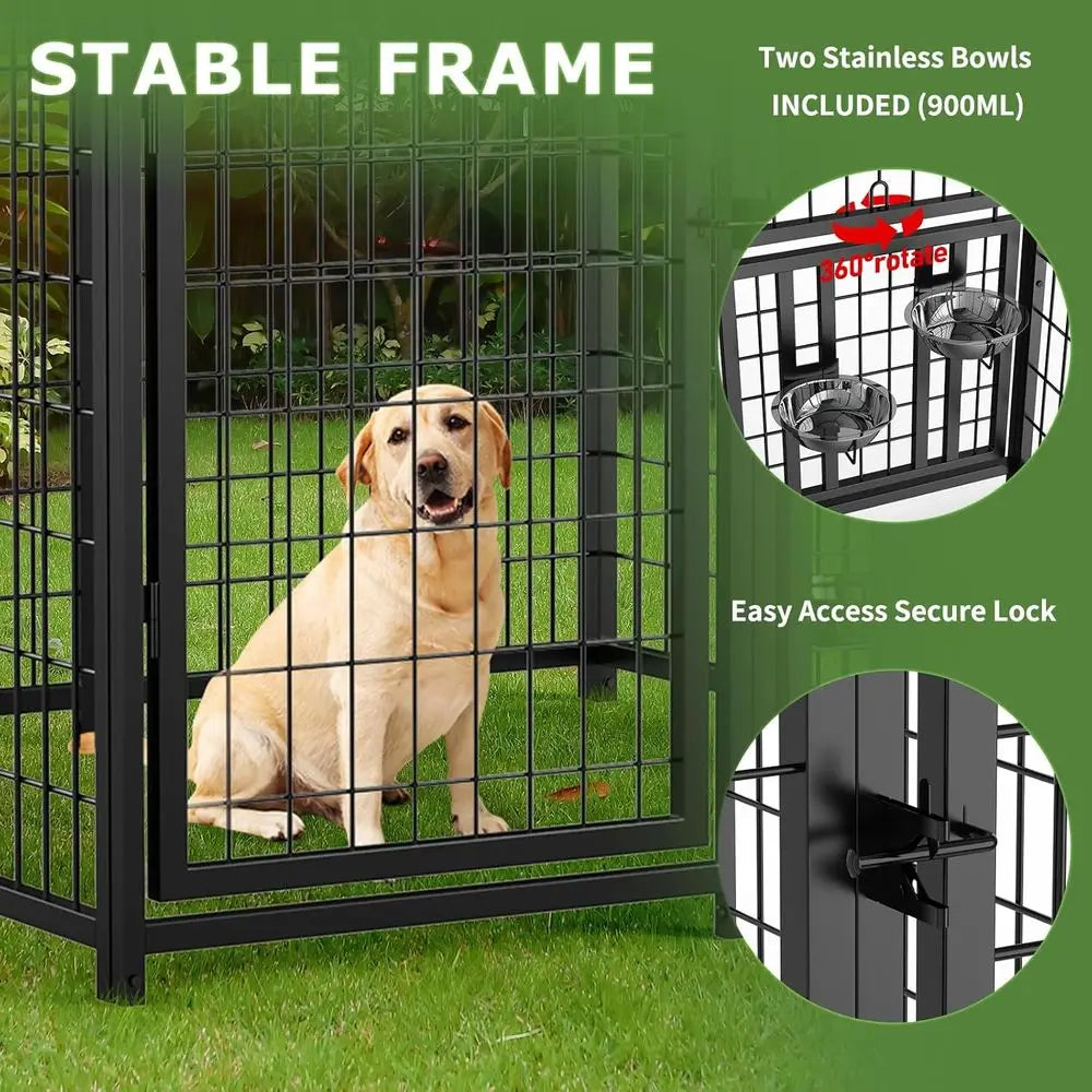 Outdoor Metal Dog Kennel with Roof - 4ft x 4ft Enclosure for Pets
