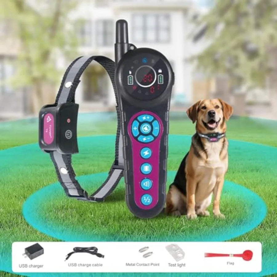 Dog Wireless Fence Training Collar: Outdoor Perimeter Containment System, Waterproof ABS Plastic, Black, 2-in-1 Rechargeable