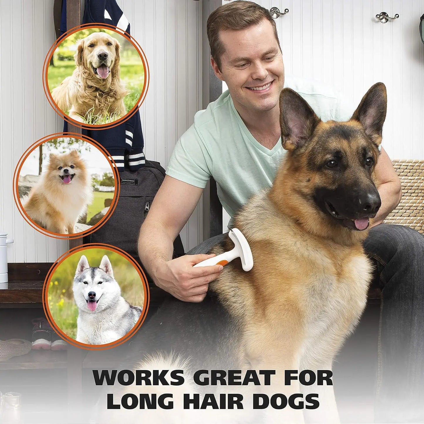 2-in-1 Double Row Pet Rake & Deshedding Blade for Dogs & Cats, Removes Loose Fur, Reduces Shedding, Ergonomic Grip
