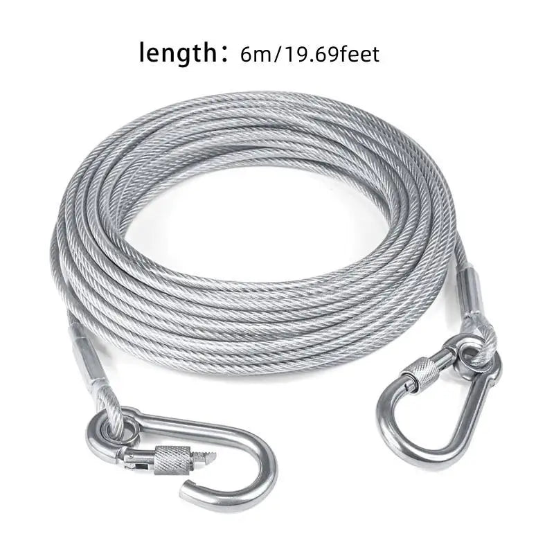 Double-headed Dog Tie Out Cable Leash ,traction rope with metal buckle steel wire anti-rust training collar, Outdoor Dogs Strap