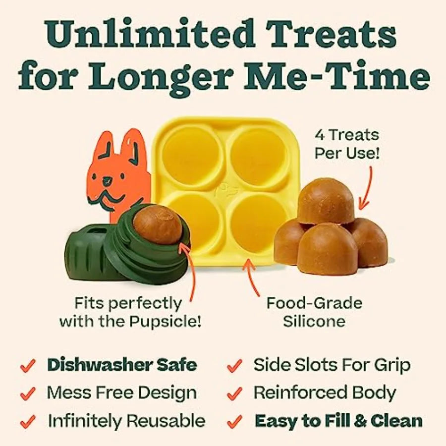 Pupsicle and Treat Tray - Long-Lasting Interactive Dog Ball Toy and Silicone Dog Treat Mold - Keep Your Pup Busy - Easy to Clean