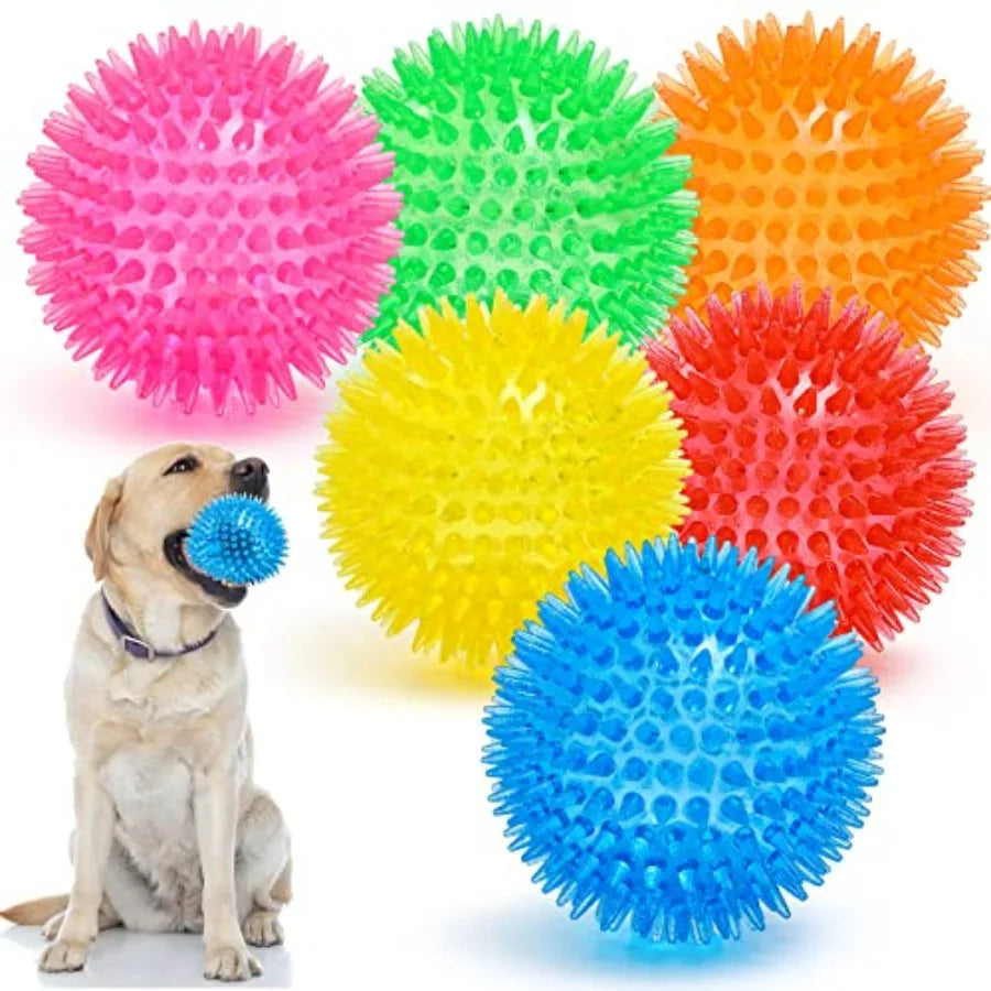 3.5" Squeaky Dog Toy Balls 6 Colors Puppy Chew Toys for Teething, BPA Free Non-Toxic, Spikey Dog Balls for Medium, Large and Sm