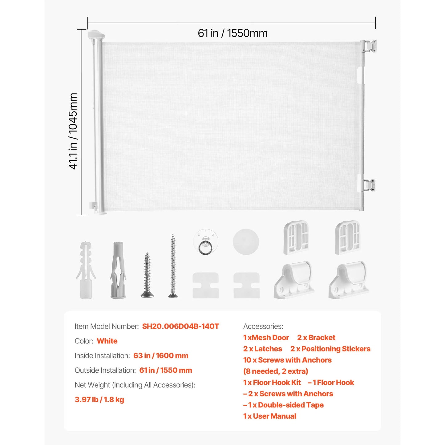 Retractable Baby Gate with Security Lock Walk Through Without Tripping Mesh Dog Gate for Stairs Hallways Indoor/Outdoor
