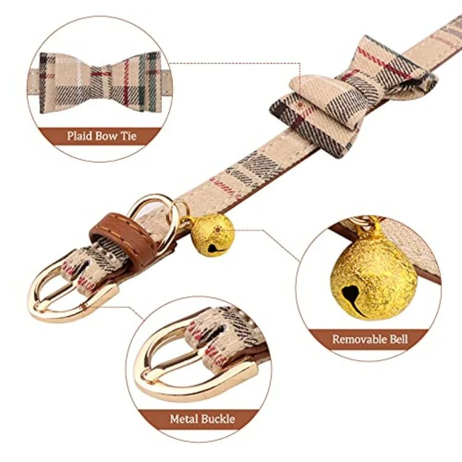 3 PCS Dog Collars for Small Puppy Collar and Leash Set, Bow Tie with Bell, Bandana Leather for Small Dogs Puppies and Cats