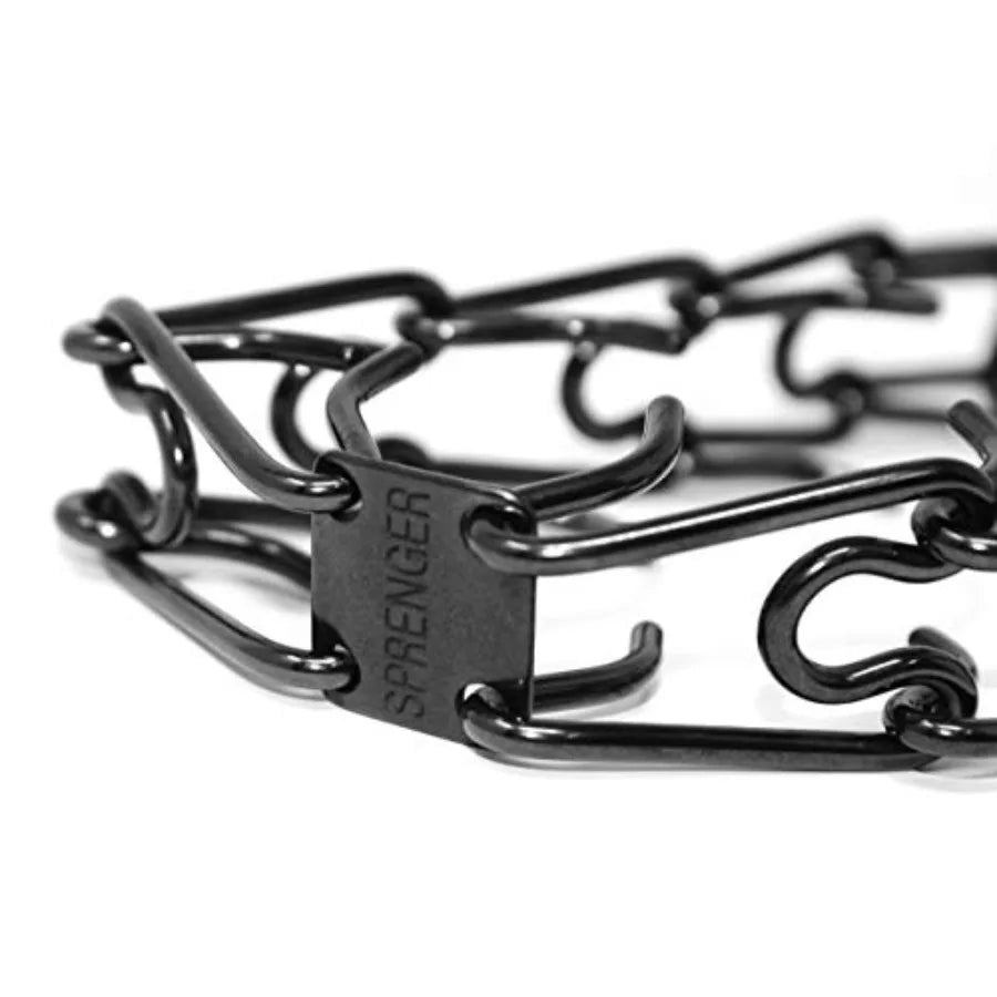 Dog training collar for anti-pull use, stainless steel prong, black color, 3.2 mm thickness, 23 in length, swivel