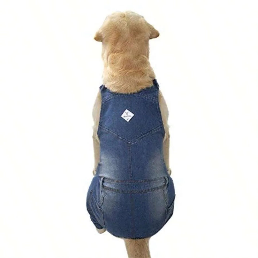Classic Dog Jeans Overall For Medium Large Dogs Pet Denim Jumpsuit Clothes Costumes For All-Match Blue Vintage Washed