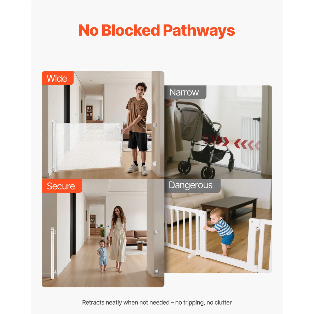 Retractable Baby Gate with Security Lock Walk Through Without Tripping Mesh Dog Gate for Stairs Hallways Indoor/Outdoor