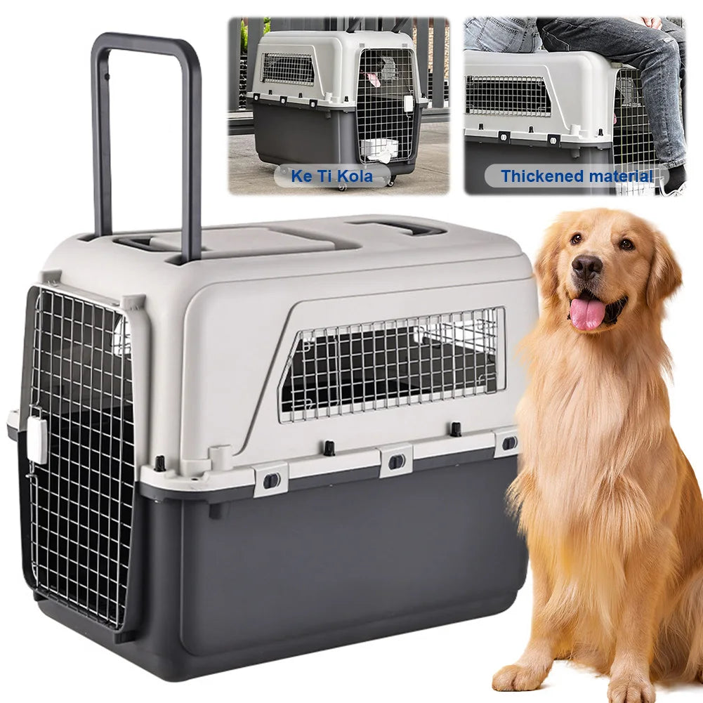 33 Inches Dog Carrier Crates Airline-Friendly Home Travel Durable Plastic Pet Carrier Portable Dog Cage for Large Pets Air Box