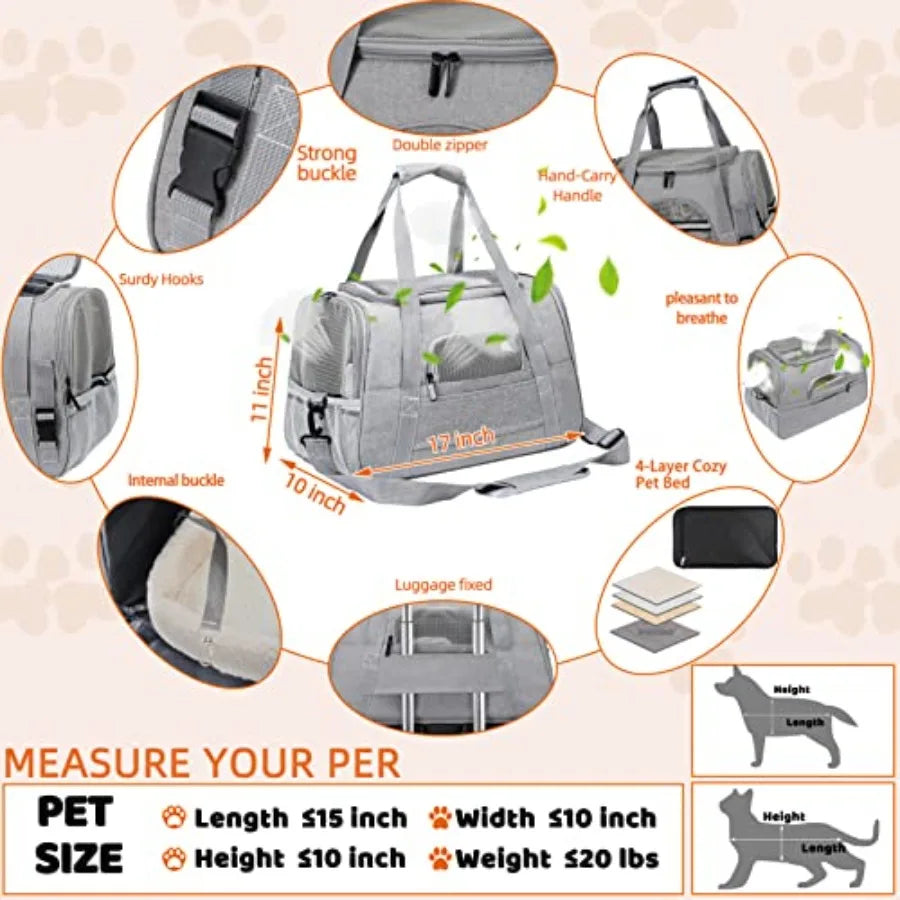 Pet Carrier Bag Airline Approved Up for Cats and Dogs Up to 20LBs Soft Cat Carrier Dog Carrier Travel Kitten Carrier