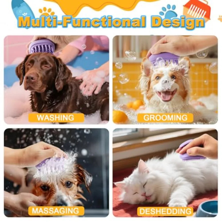 2-in-1 Dog Bath Brush for Grooming and Massage - Pet Silicone Brush for Long and Short Haired Dogs and Cats, Dog Scrubber