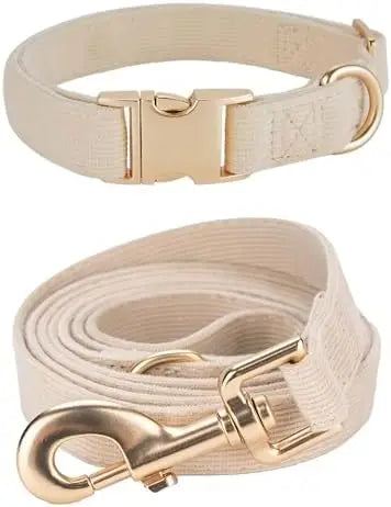 Adjustable Soft Corduroy Collar & Leash Set for Small Dogs – Durable Dog Collars with Metal Buckle