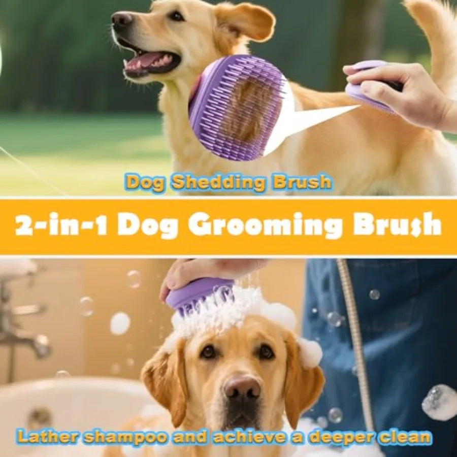 2-in-1 Dog Bath Brush for Grooming and Massage - Pet Silicone Brush for Long and Short Haired Dogs and Cats, Dog Scrubber