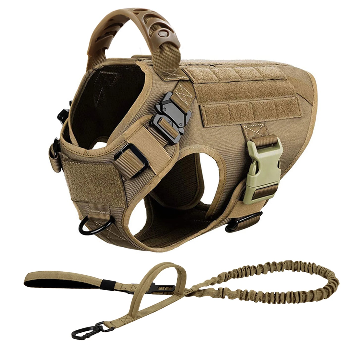 Tactical Dog Harness Leash Set for Large Dogs Military Harnesses for Training, Walking, Hunting, Pet Vest Handle No Pull, Malinois