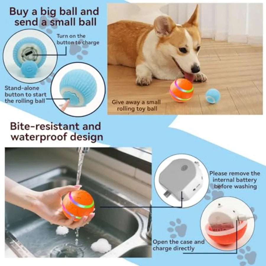 Smart Interactive Dog Ball with Remote Control - Automatic Moving Vibration Ball for Pets Bounce Vibrate Rechargeable Waterproof