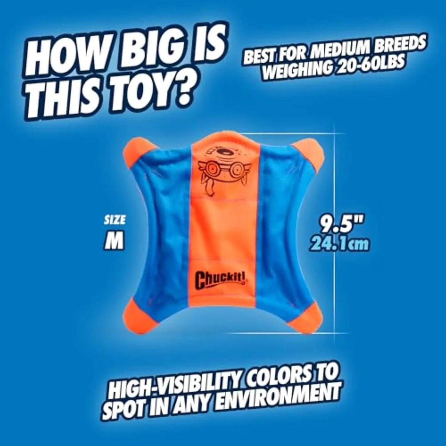 Water Floating Fetch Dog Toy for Medium Dogs, Soft Durable Polyester Canvas, 9.5-inch Orange Blue Flyer