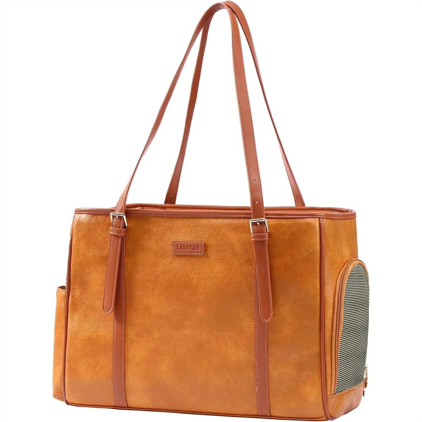 Fashion Dog Purse Pet Carrier Leather Bag for Small Dogs Cats Puppy, Airline Approved Soft-Sided Tote, Portable Travel