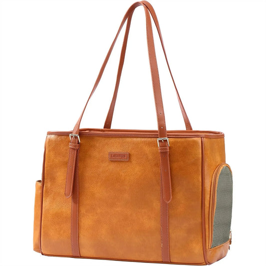 Fashion Dog Purse Pet Carrier Leather Bag for Small Dogs Cats Puppy, Airline Approved Soft-Sided Tote, Portable Travel