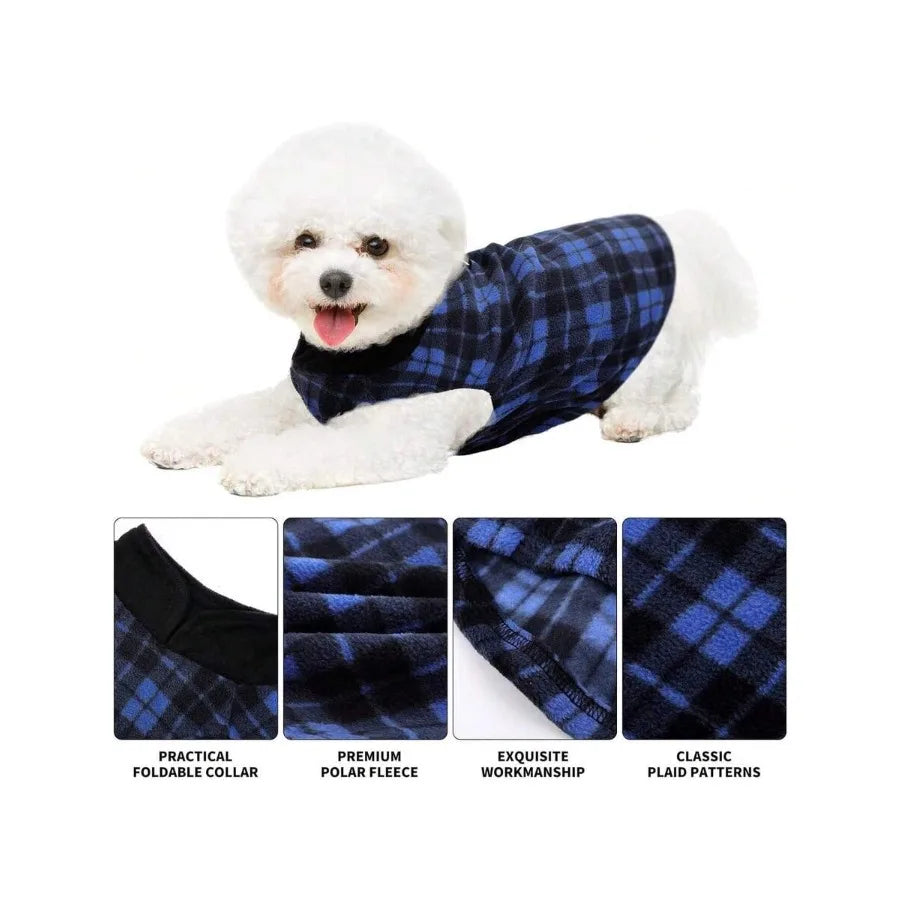 Pedgot 6 Pieces Warm Fleece Vest With Leash Ring - Dog Sweatshirt Winter Pet Clothes Plaid Pullover For Puppy Small Dog