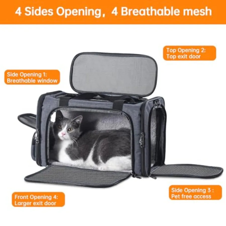 Airplane Approved Soft-Sided Cat Carrier for Travel Under Seat TSA Approved Pet Carrier Bag for Cats Dogs 17.5 x 8.5 x 11 inches