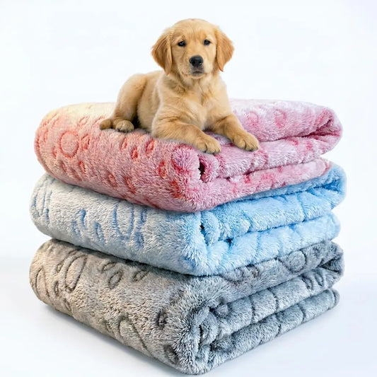 3 Pack Soft Fuzzy Dog Blankets, 23"x16" Washable Pet Mat for Crate Bed, Cute Paw Print
