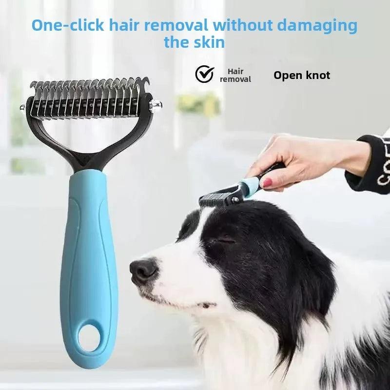 Pet Deshedding Brush Double Sided Pet Grooming Tool for Shedding and Dematting - Stainless Steel Dog Comb with Effective Results