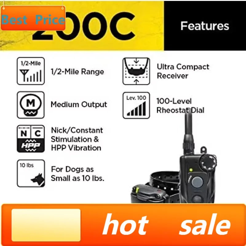 hot-selling200C Remote Training E-Collar - 1/2 Mile Range - Static, Vibration, Low-Medium Output, Adjustable Levels, Waterproof,