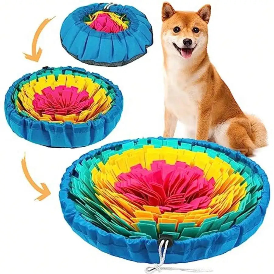 Snuffle Mat For Dogs Adjustable Dog Puzzle Toys Sniff Mat Interactive Enrichment Toys For Slow Eating And Mental Stimulation Red Yellow Blue