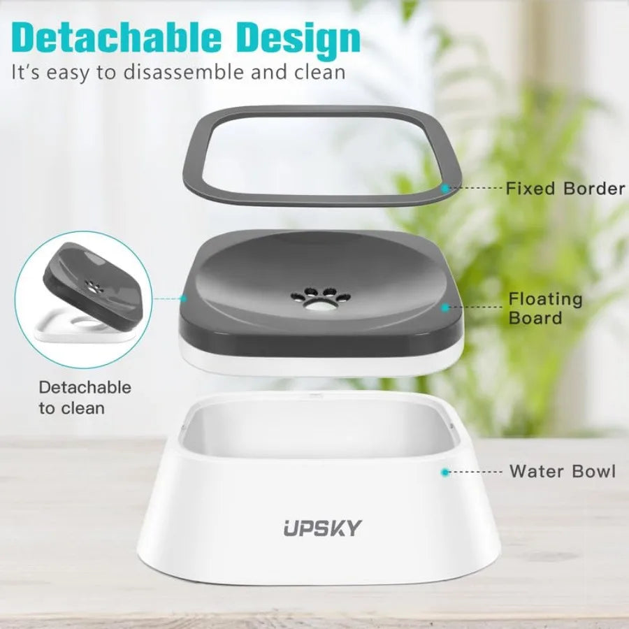 Spill Proof Pet Water Bowl Slow Water Feeder 35oz Feeder Bowl for Dogs and Cats Stainless Steel Gray Leak-Proof Design