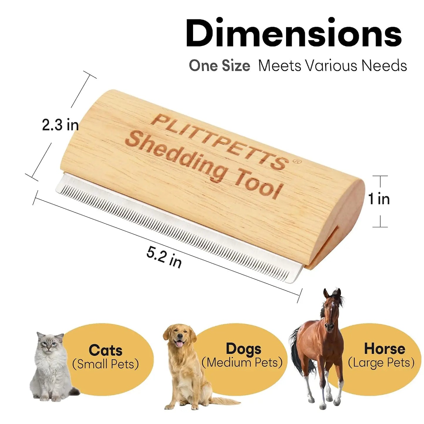 Deshedding Brush for Dogs, Cats & Horses - Painless Pet Hair Removal Tool with Ergonomic Handle