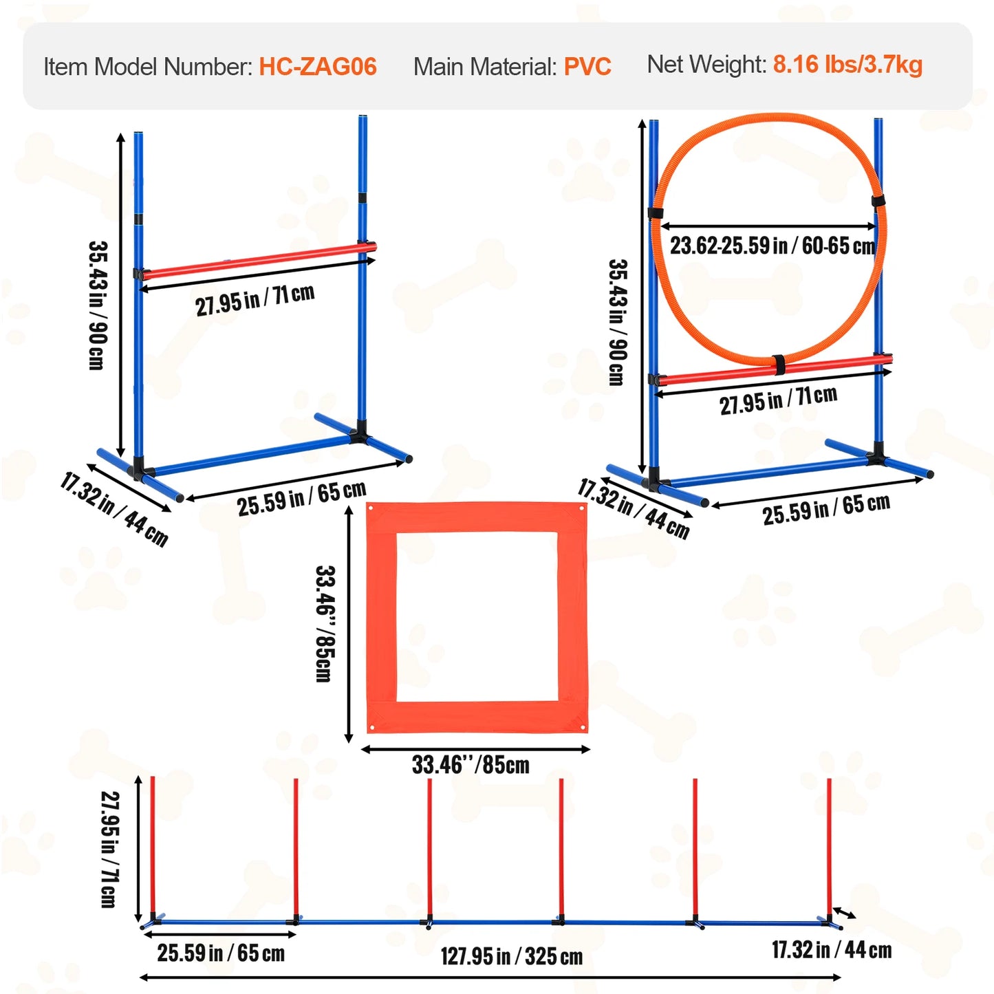 SucceBuy Dog Agility Training Equipment 4 PCS Set with Adjustable High Hurdles 6 Weave Poles Jump Ring Square Pause Box Whistle