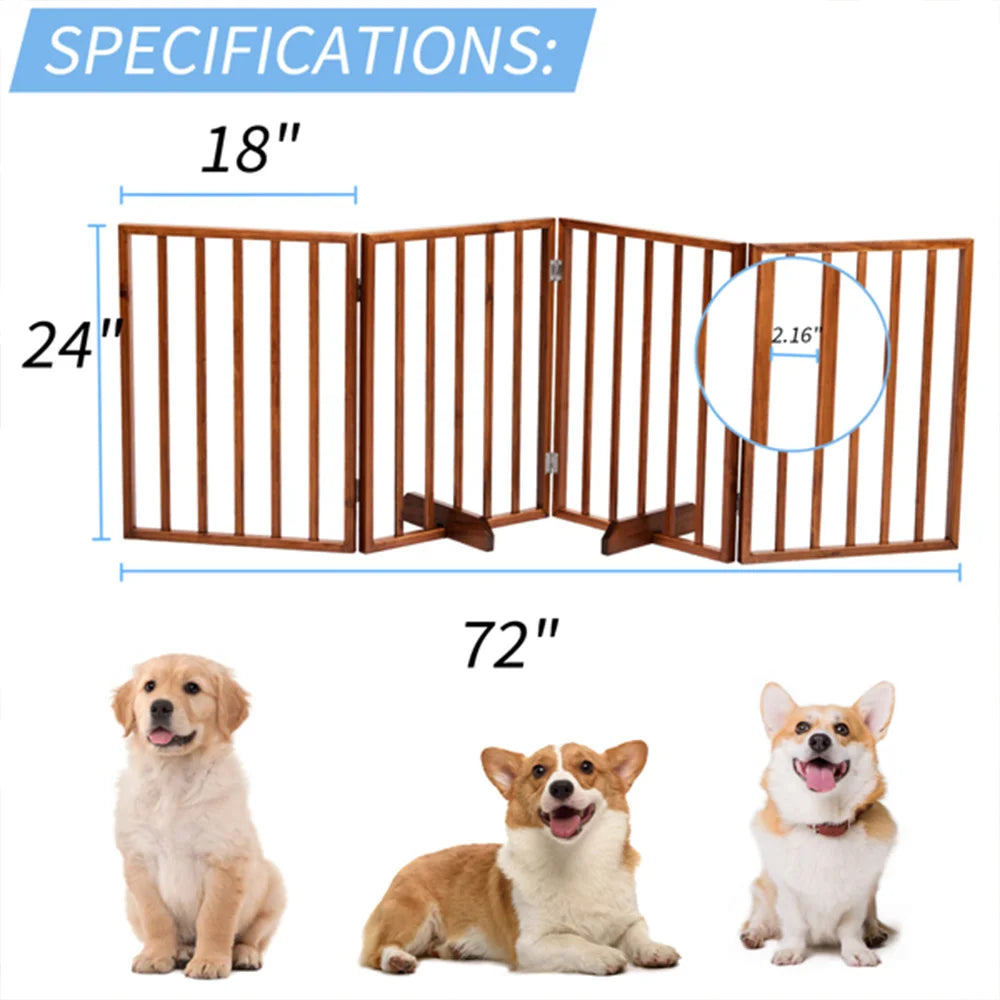Wooden Foldable Freestanding Panel Pet Gate Dog Fence for Doorways, Stairs or House Folding Wooden Entryway Fence