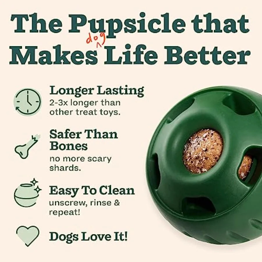 Pupsicle and Treat Tray - Long-Lasting Interactive Dog Ball Toy and Silicone Dog Treat Mold - Keep Your Pup Busy - Easy to Clean